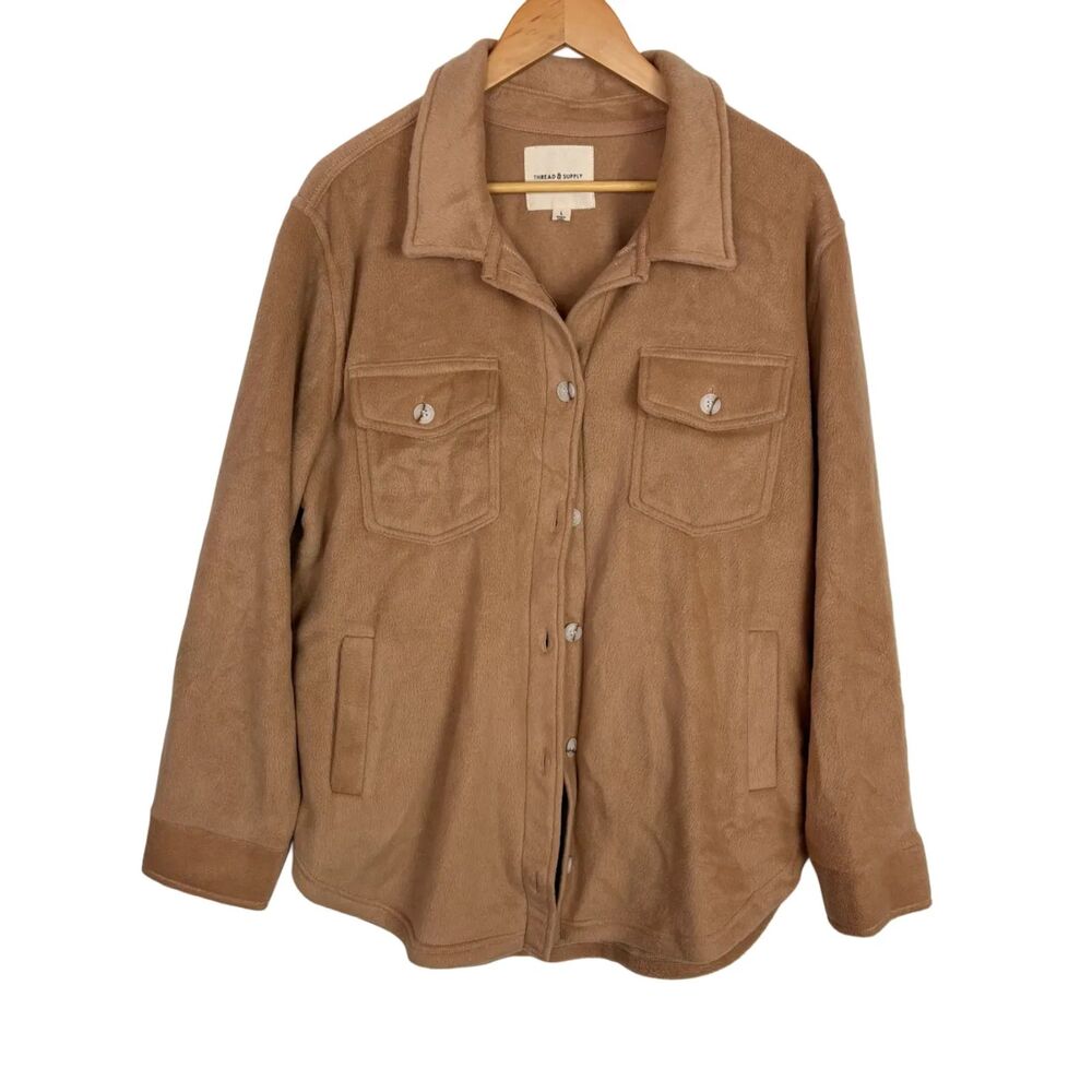 Thread & Supply Brown Faux Suede Shacket Shirt Jacket Women’s Large Blogger